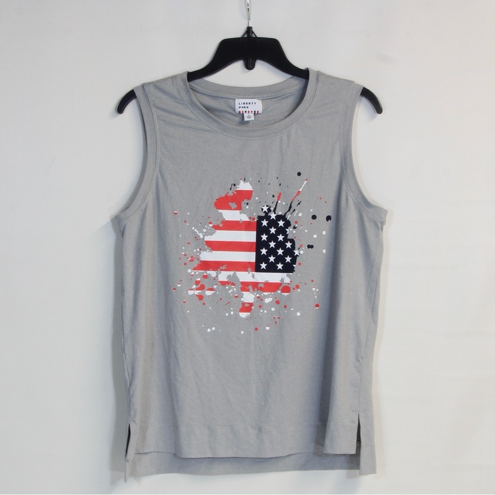 Liberty Park Heather Gray Americana  4th of July Top with Patriotic Accents NWT